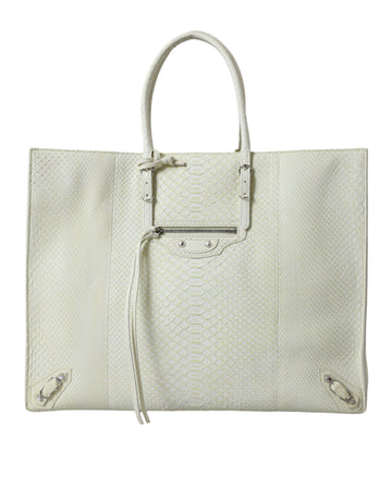 Balenciaga White Yellow Exotic Skin Leather Shopping Tote PAPIER Bag