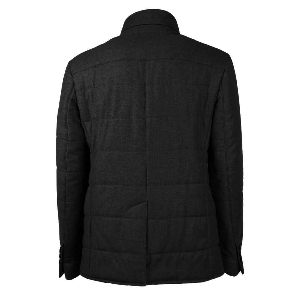 Made in Italy Black Wool Men's Jacket with Cashmere Touch