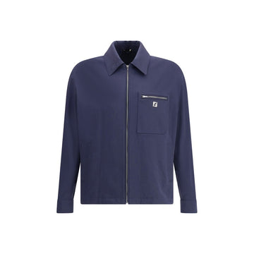 Fendi Blue Cotton Biker Jacket