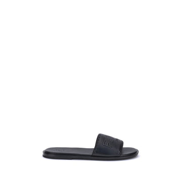 Fendi Black Calf Leather Bos Taurus Flat Sandals