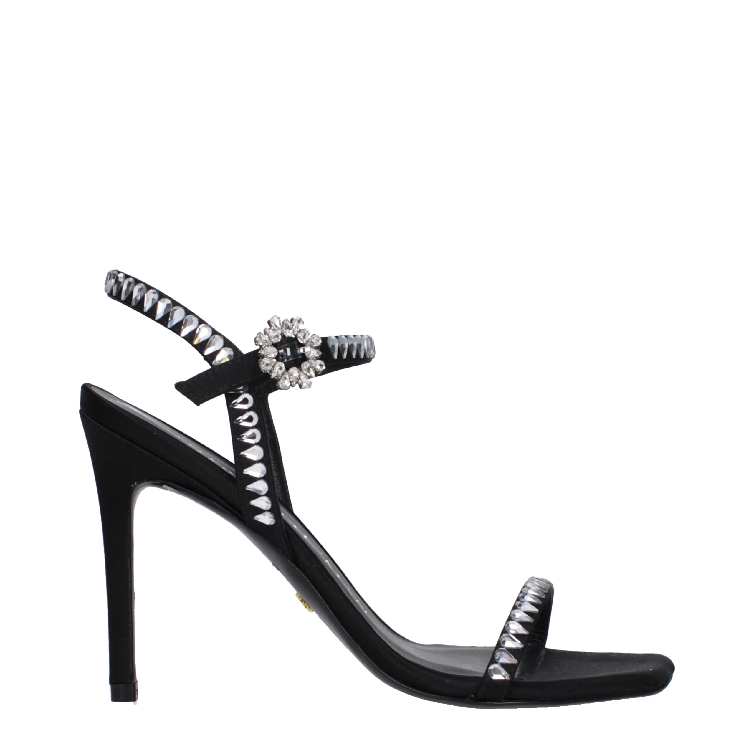 Stuart Weitzman Black Satin Stiletto Heel Sandals