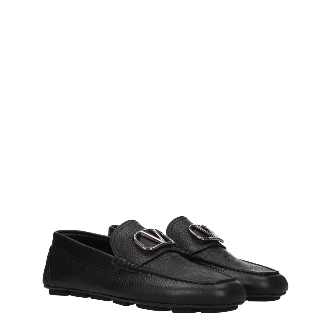 Valentino Garavani Black Leather Slip-On Loafers