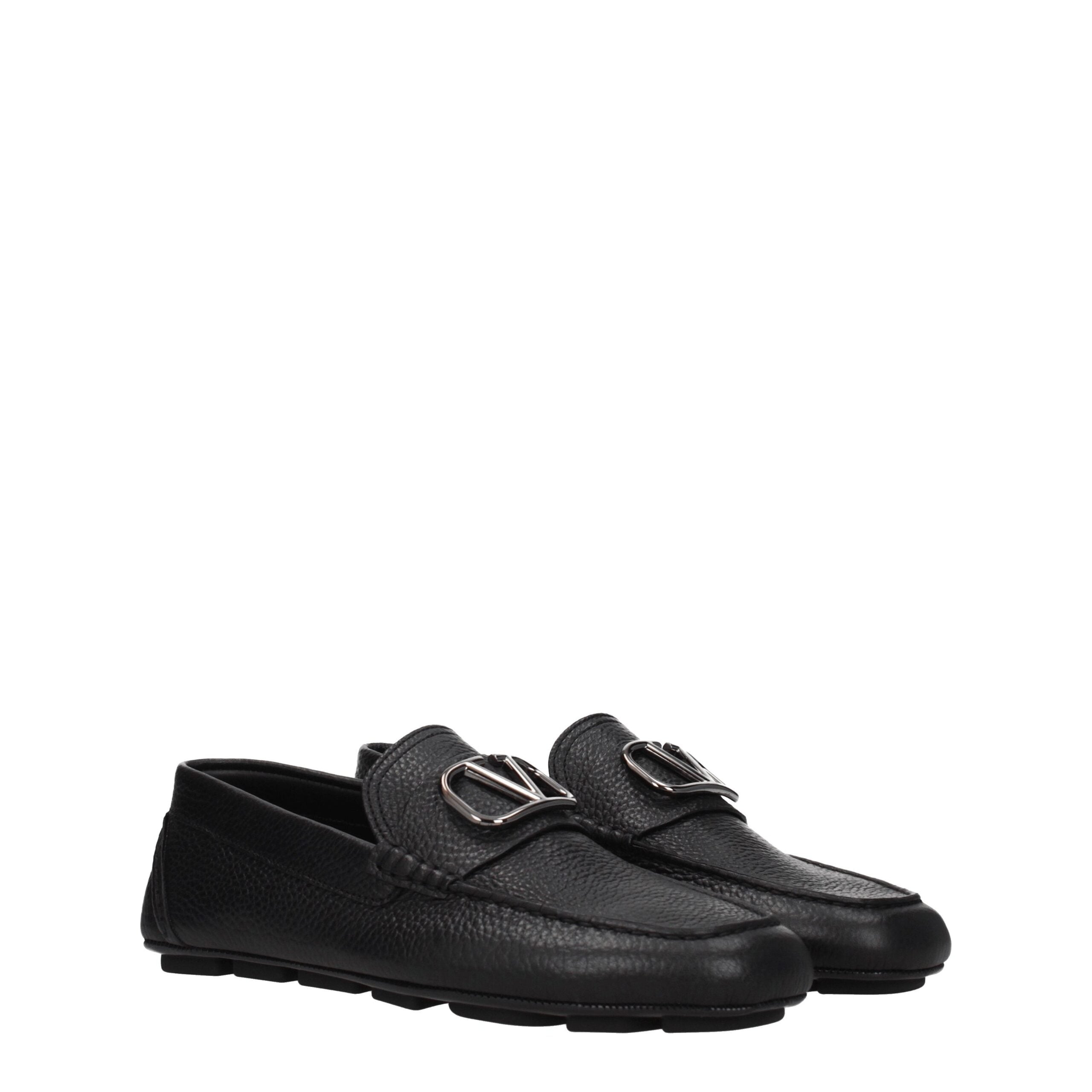 Valentino Garavani Black Leather Slip-On Loafers