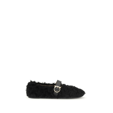 Ferragamo Black Fur Ballet Flats