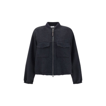 Brunello Cucinelli Blue Fleece Wool Bomber