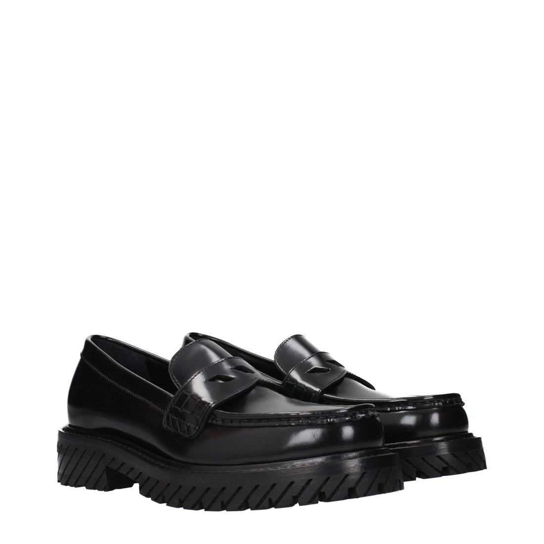 Off-White Black Leather Slip-On Loafers