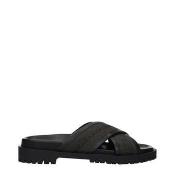 Off-White Green Fabric Flat Sandals