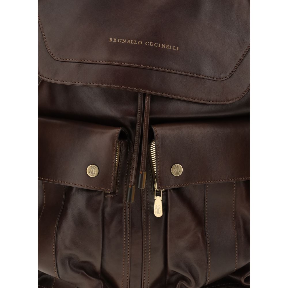 Brunello Cucinelli Brown Calf Leather Bos Taurus Backpack