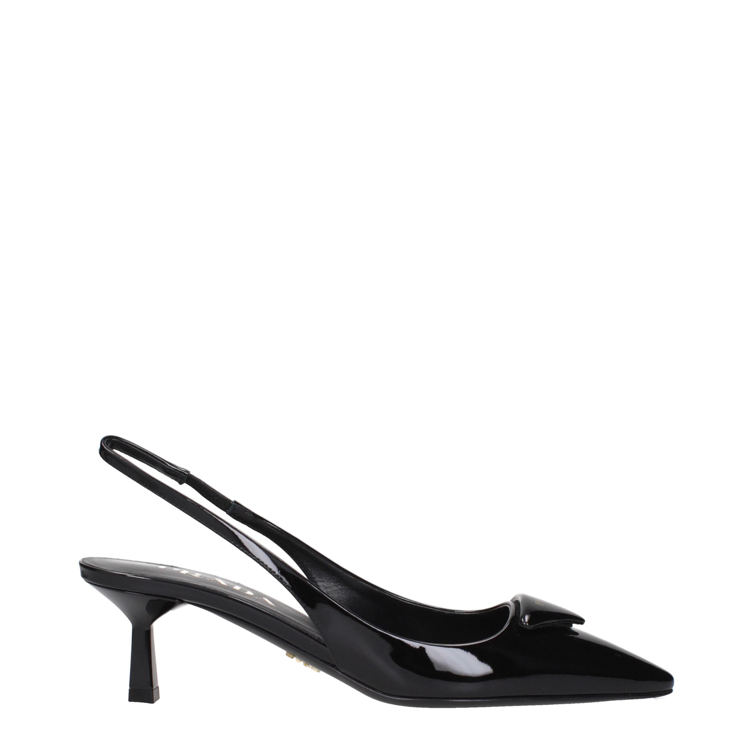 Prada Black Leather Mid Heel Pumps