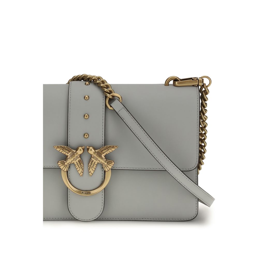 PINKO Gray Calf Leather Bos Taurus Shoulder Bag