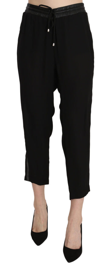 Guess Black Polyester High Waist Cropped Trousers Pants