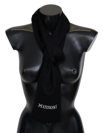 Missoni Black 100% Wool Unisex Neck Wrap Fringes Logo Scarf