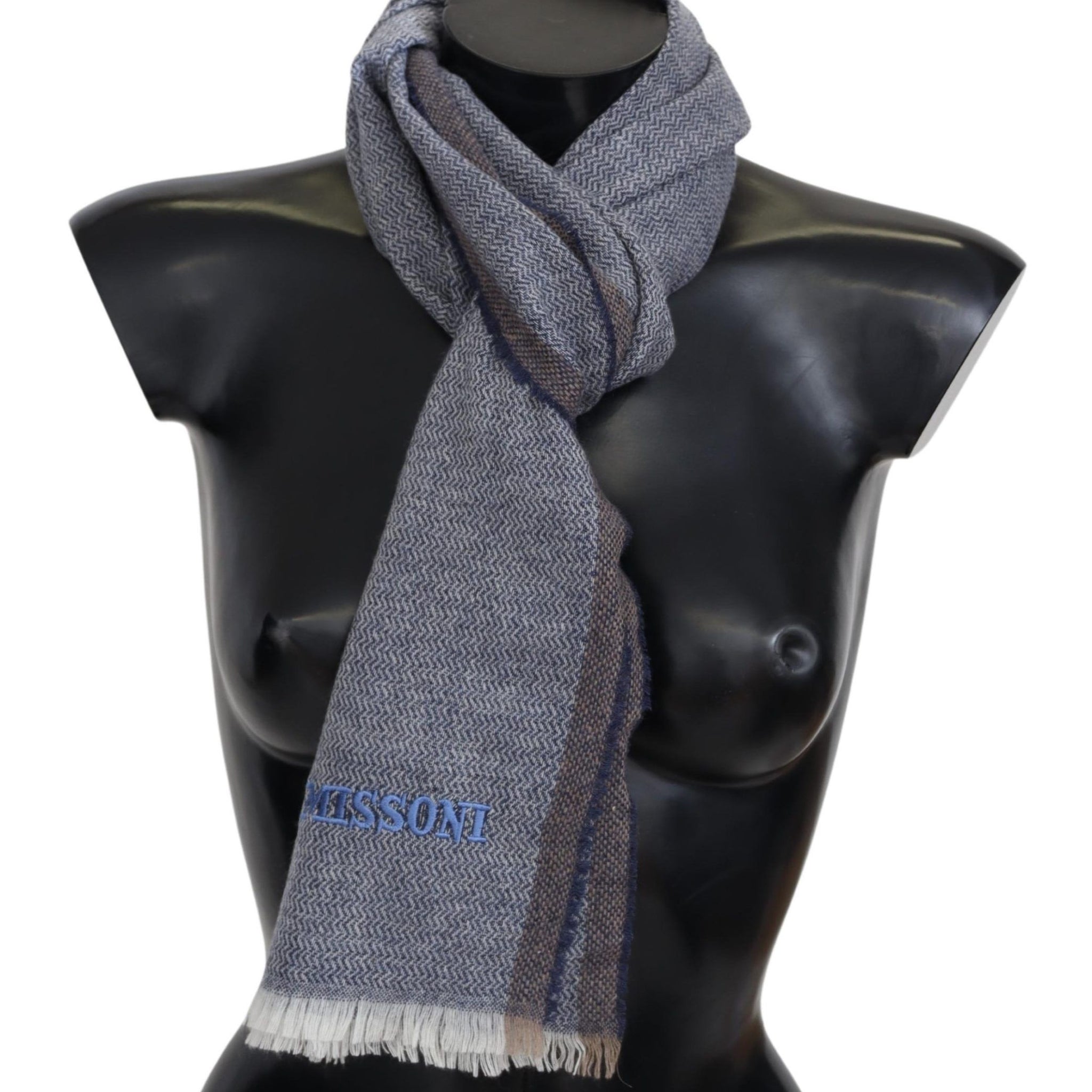 Missoni Gray Striped Wool Unisex Neck Wrap Fringes Scarf