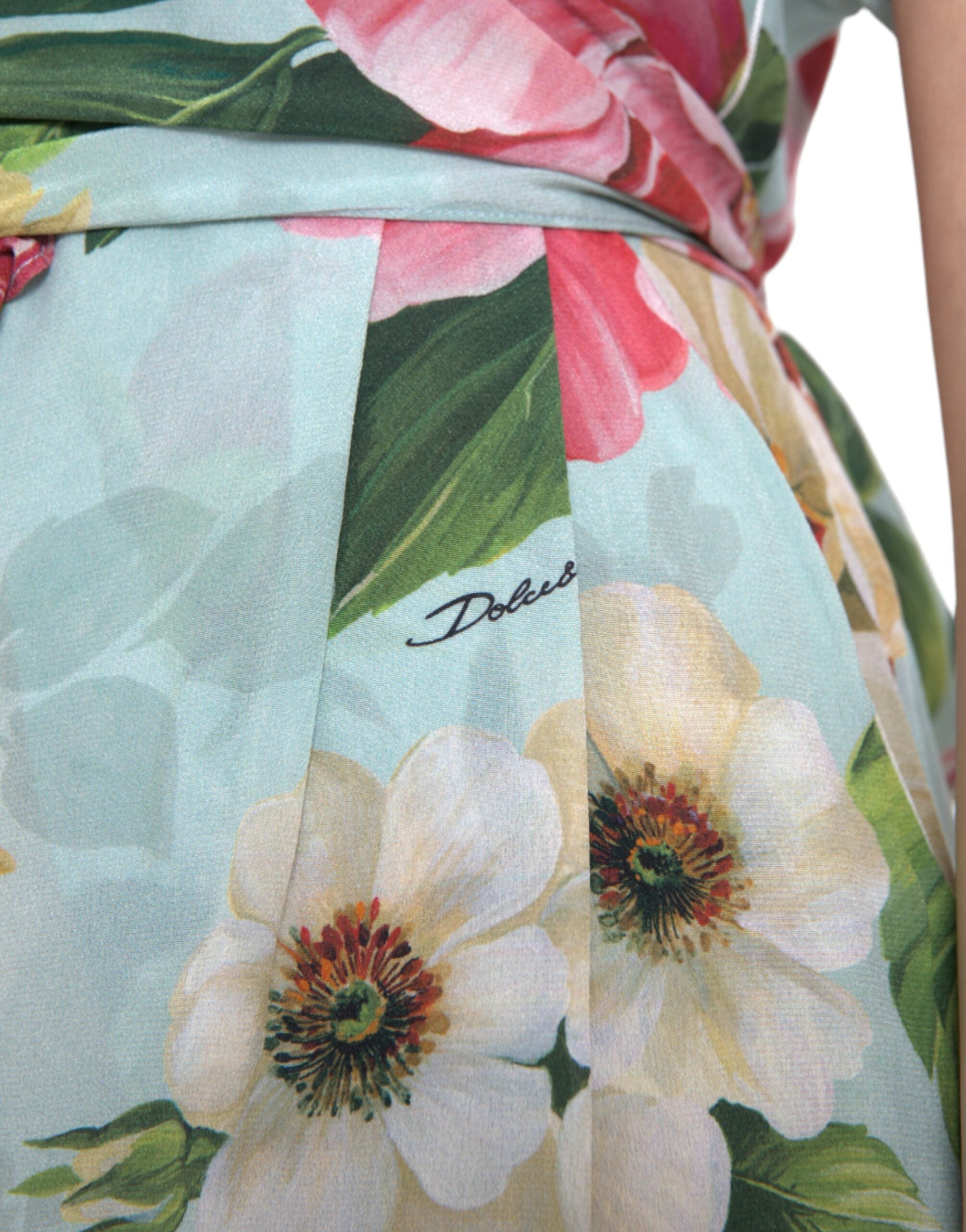 Dolce & Gabbana Blue Floral Wide Leg Wrap Jumpsuit Dress