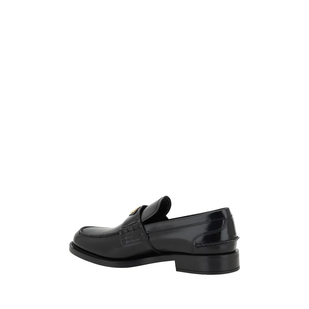Prada Black Leather Logo Loafers