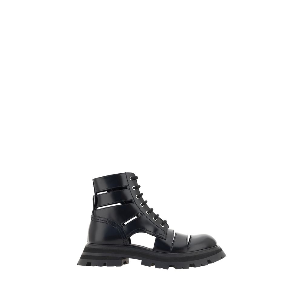 Alexander McQueen Black Rubber Lace-Up Boots