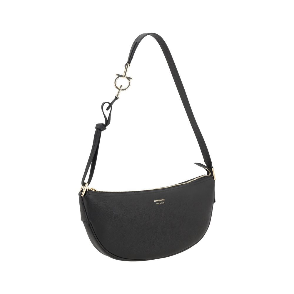 Ferragamo Black Calf Leather Bos Taurus Shoulder Bag