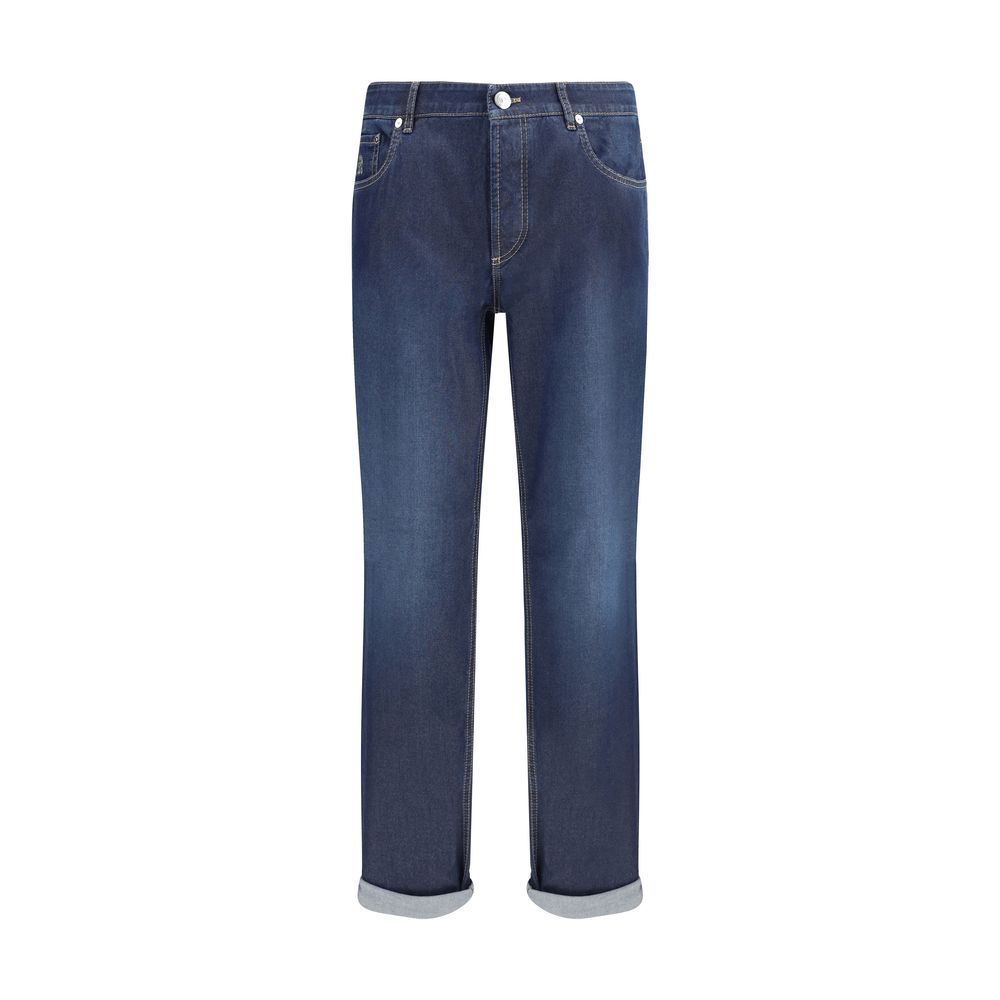Brunello Cucinelli Blue Cotton Relaxed Fit Jeans