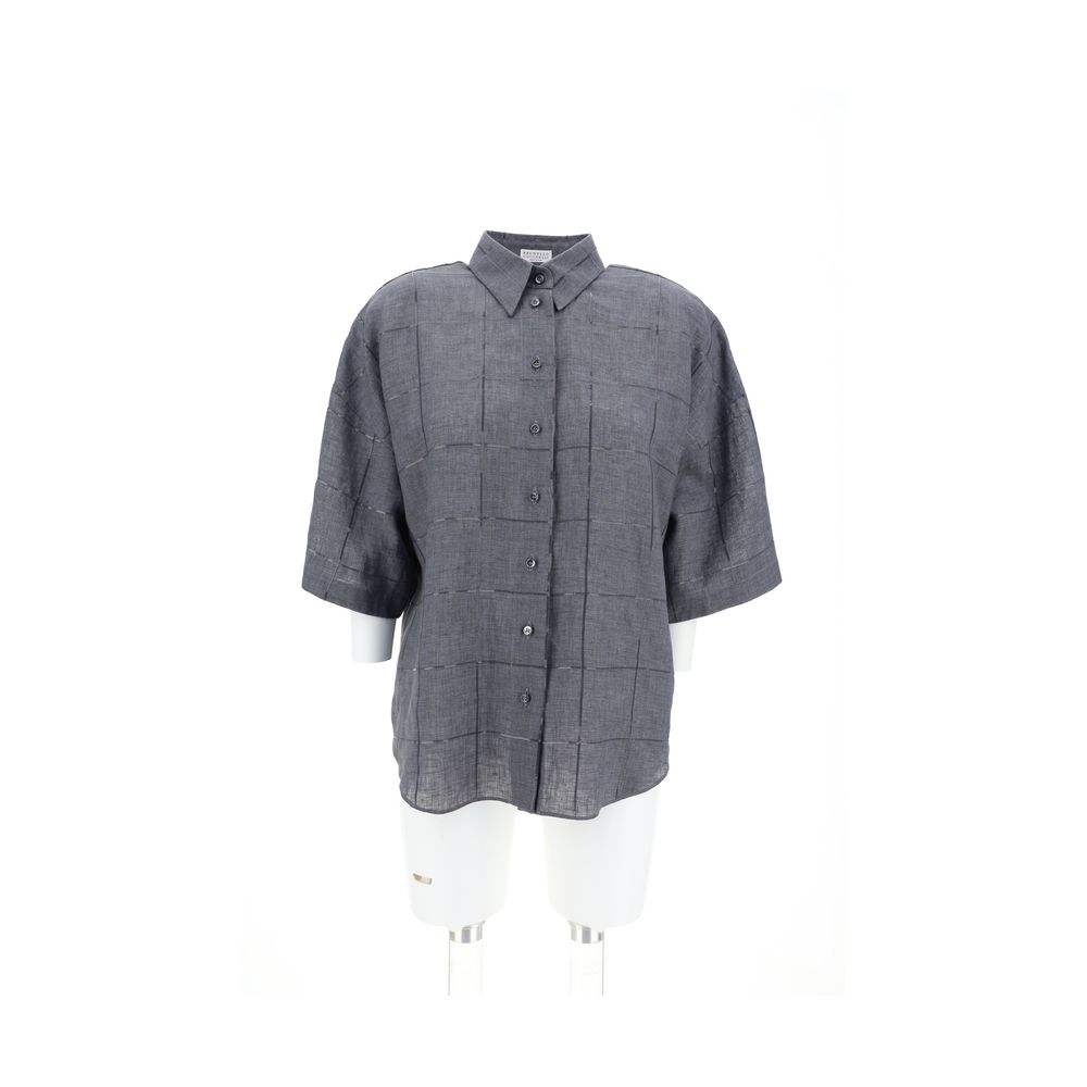 Brunello Cucinelli Gray Linen Shortsleeve Shirt