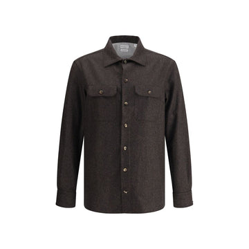 Brunello Cucinelli Brown Fleece Wool Pattern Shirt