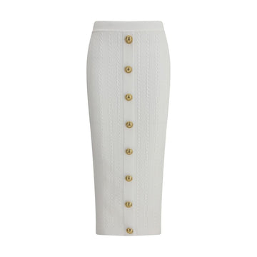 Balmain White Viscose Midi Skirt