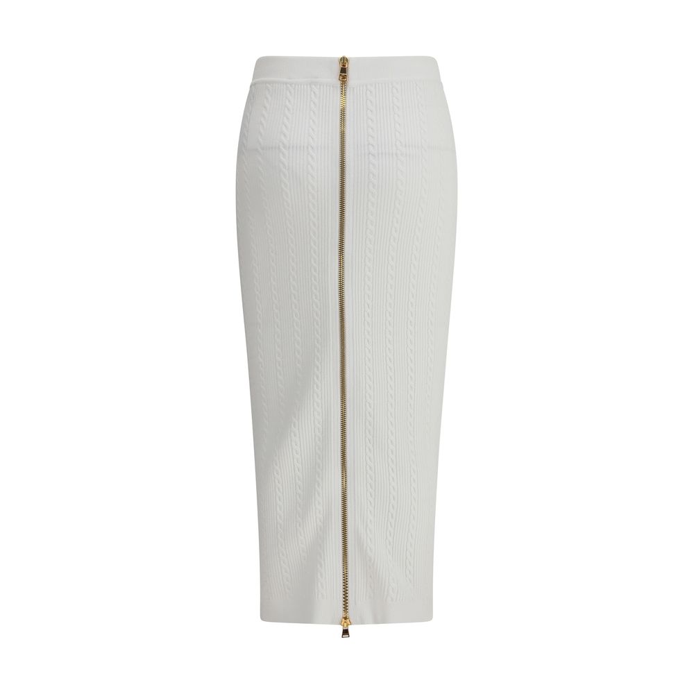 Balmain White Viscose Midi Skirt
