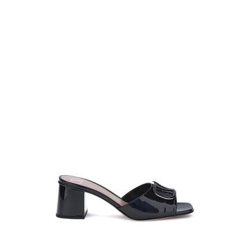 Valentino Garavani Black Calf Leather Bos Taurus Flat Sandals