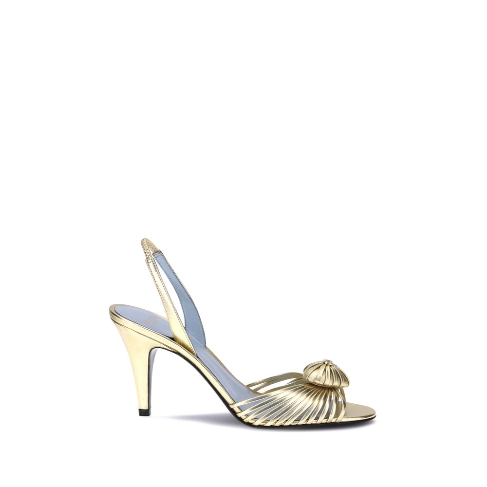 Valentino Garavani Gold Calf Leather Bos Taurus Stiletto Heel Sandals