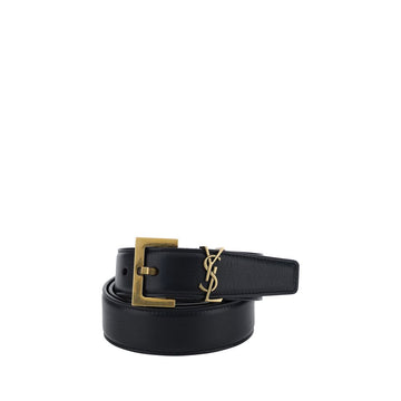 Saint Laurent Black Calf Leather Bos Taurus Regular Belt