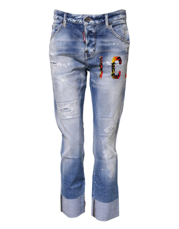 Dsquared² Blue Washed Cotton Mid Waist Skinny Denim Jeans