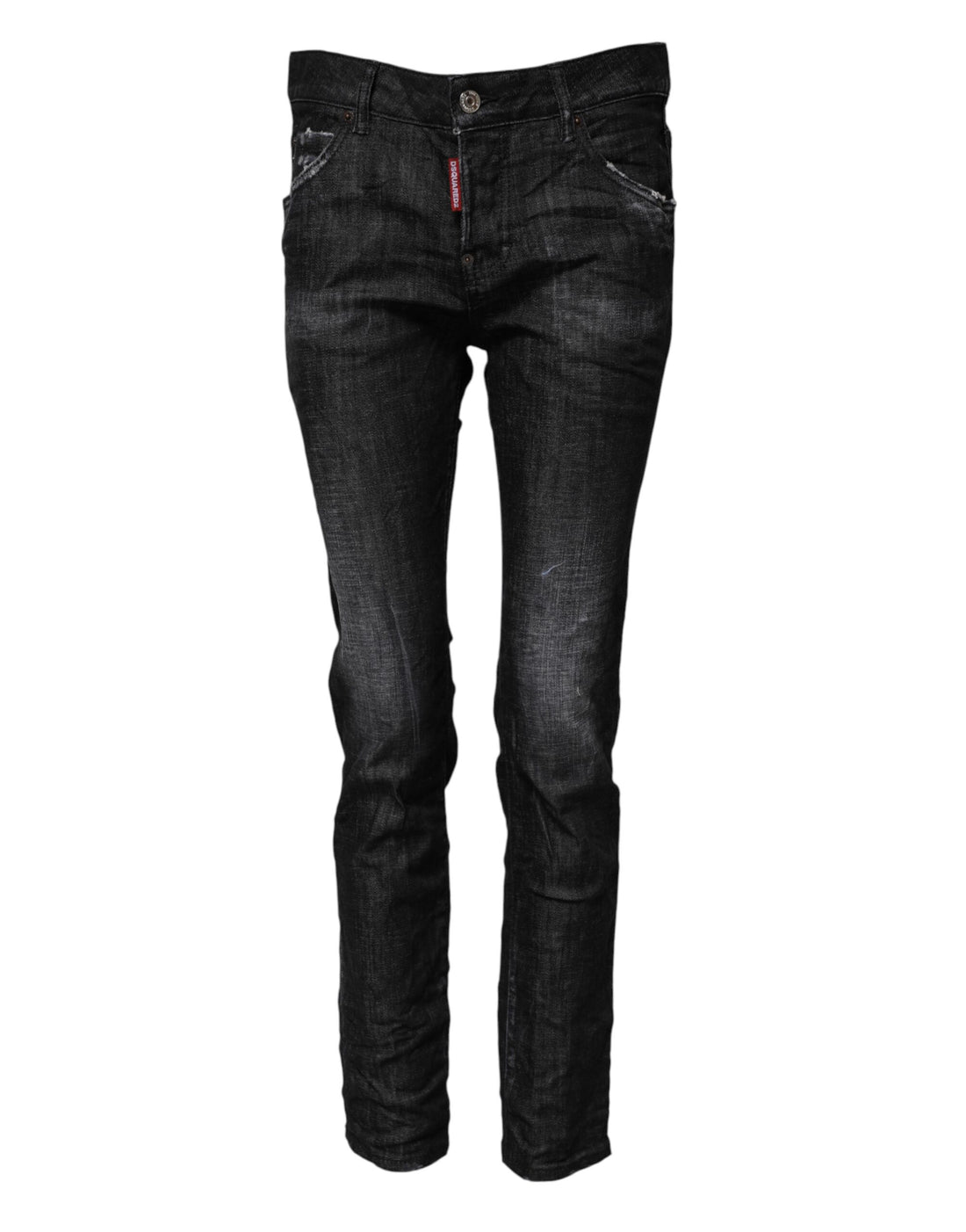Dsquared² Black Washed Cotton Mid Waist Skinny Jeans