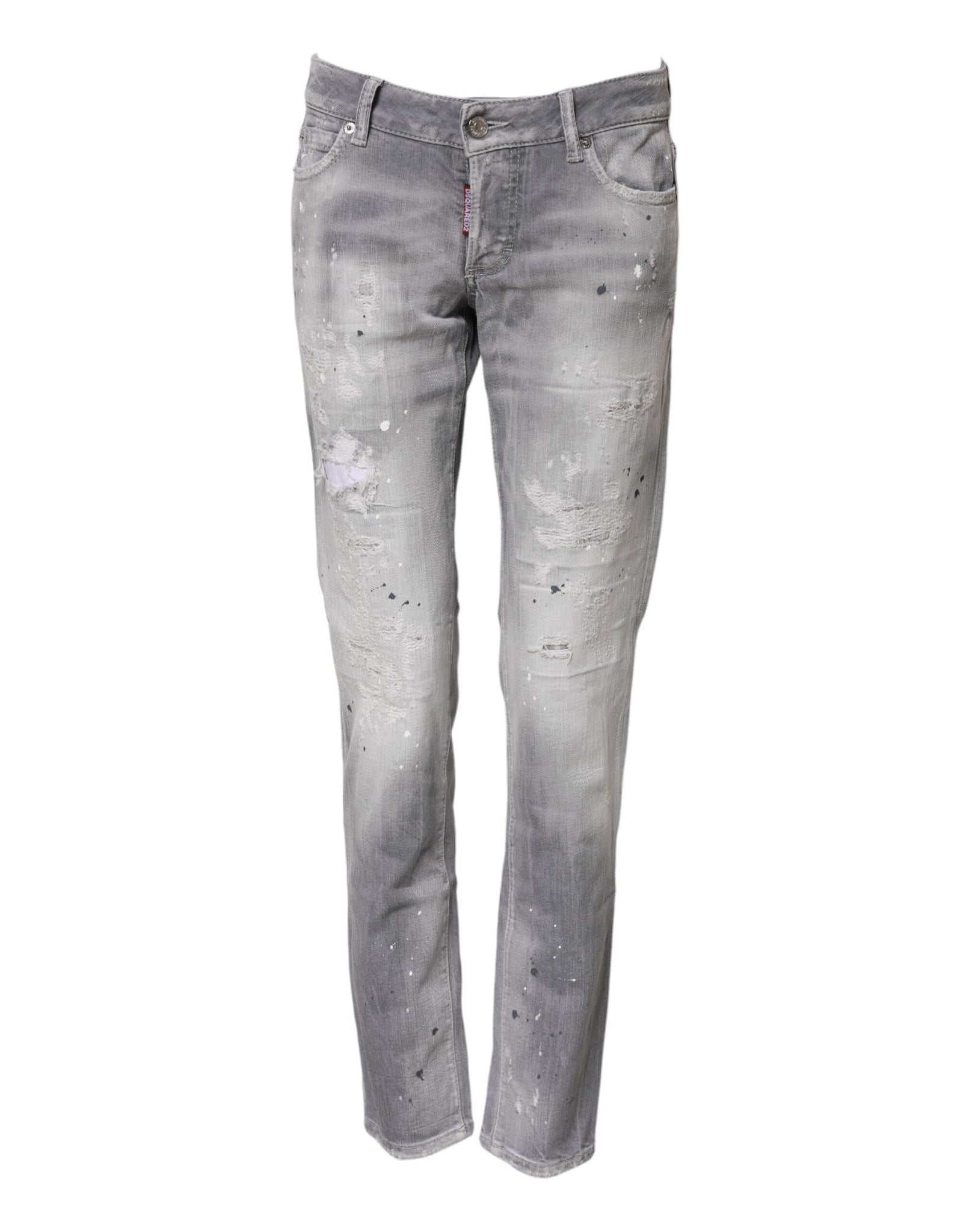 Dsquared² Gray Washed Mid Waist Tapered Denim Jeans