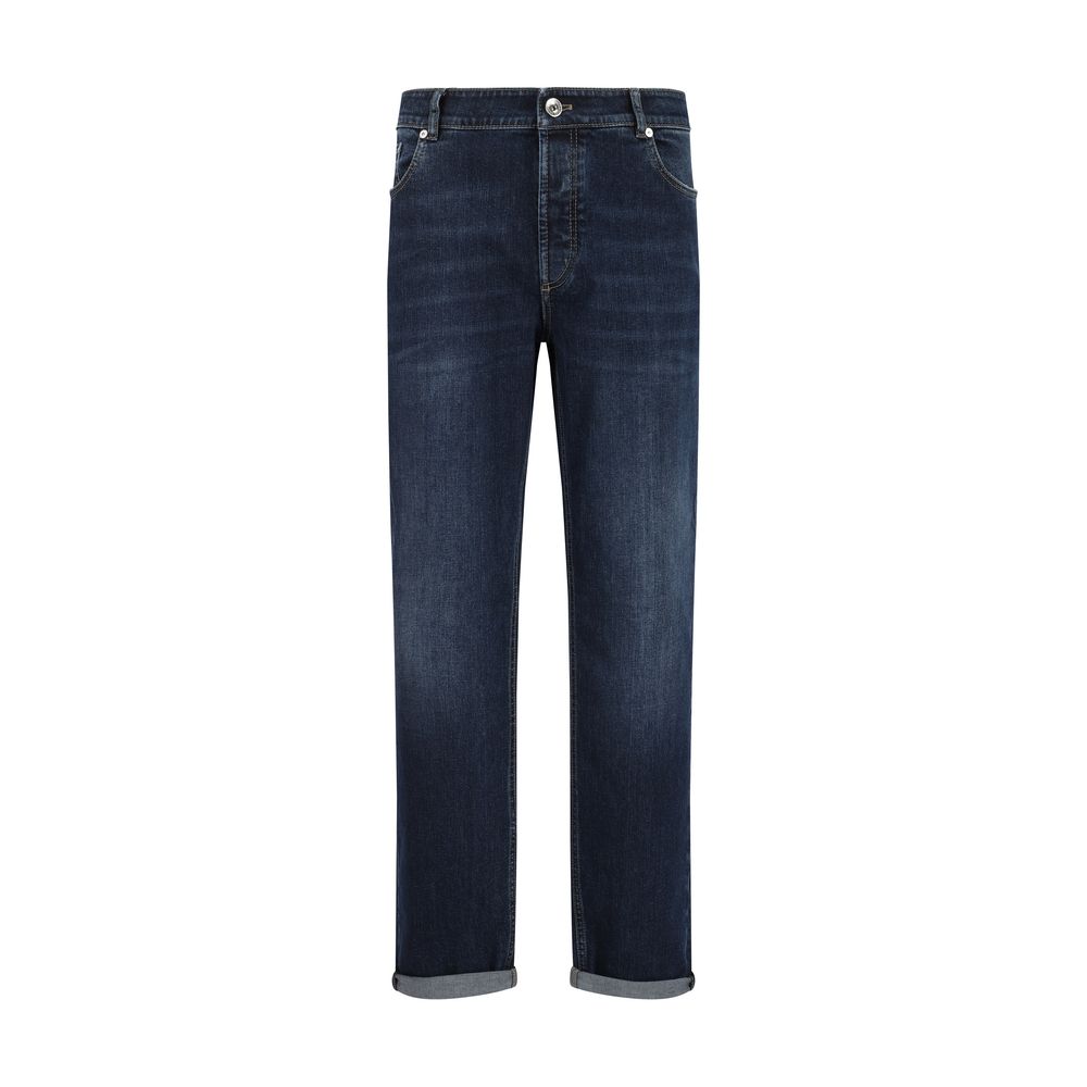 Brunello Cucinelli Blue Cotton Straight-Leg Jeans