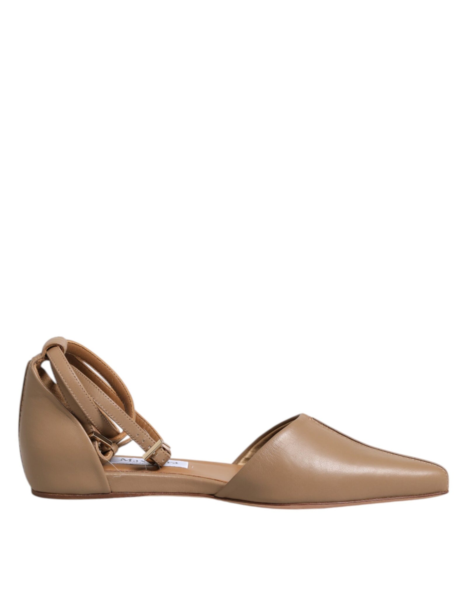 Max Mara Beige Leather Pointed Toe Sandals Ballet Flat Shoes