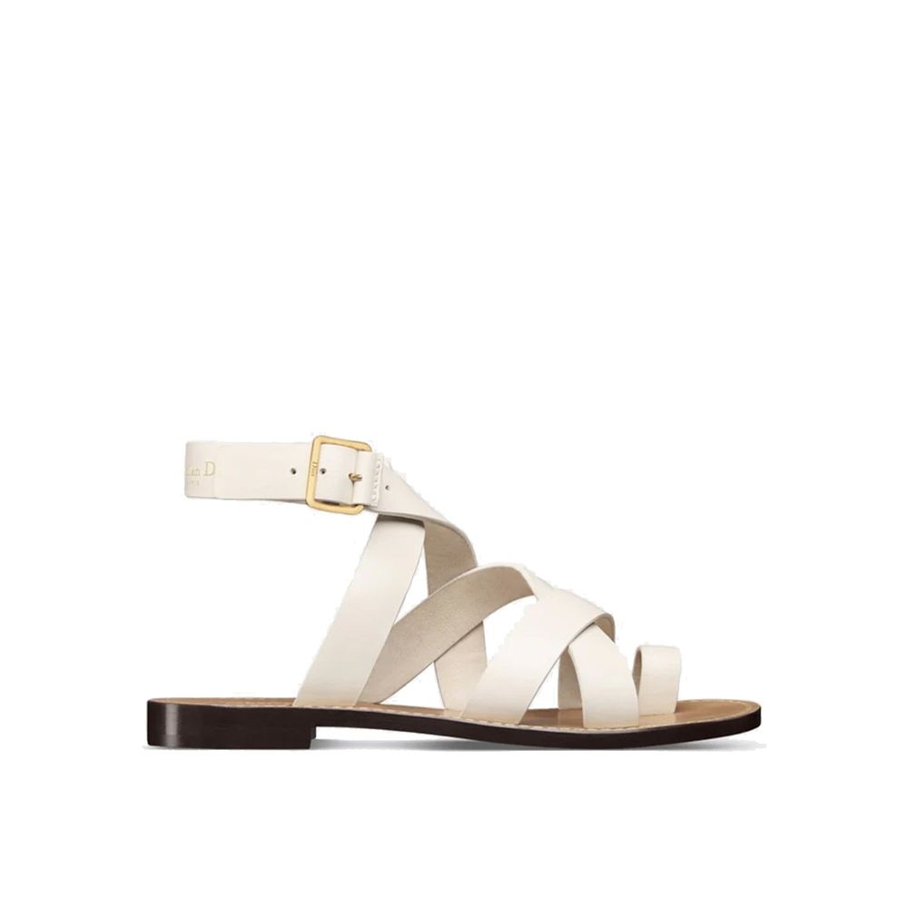Dior White Calfskin Flat Sandals