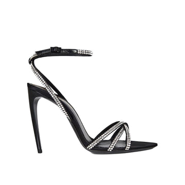 Saint Laurent Black Silk Stiletto Heel Sandals