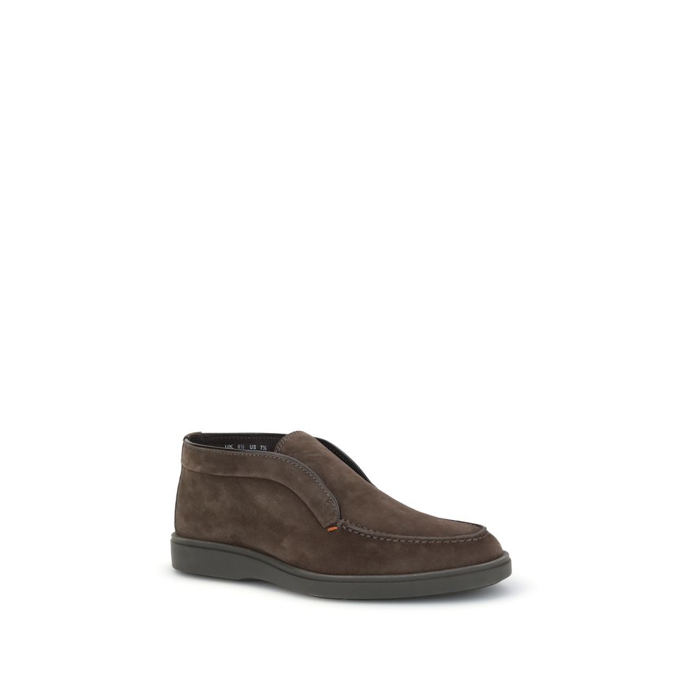Santoni Brown Calf Leather Bos Taurus Slip-On Loafers