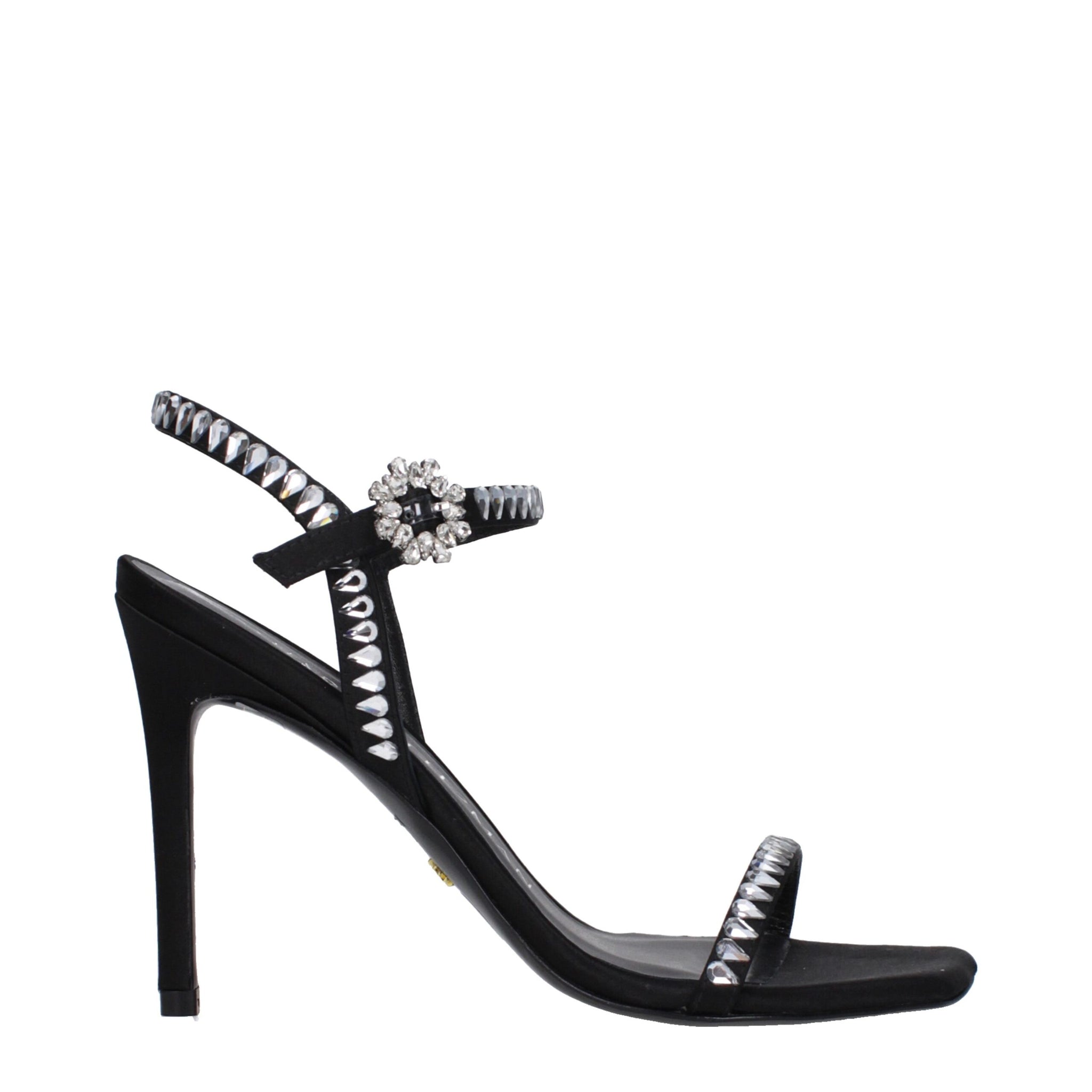 Stuart Weitzman Black Satin Stiletto Heel Sandals