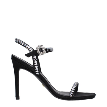 Stuart Weitzman Black Satin Stiletto Heel Sandals