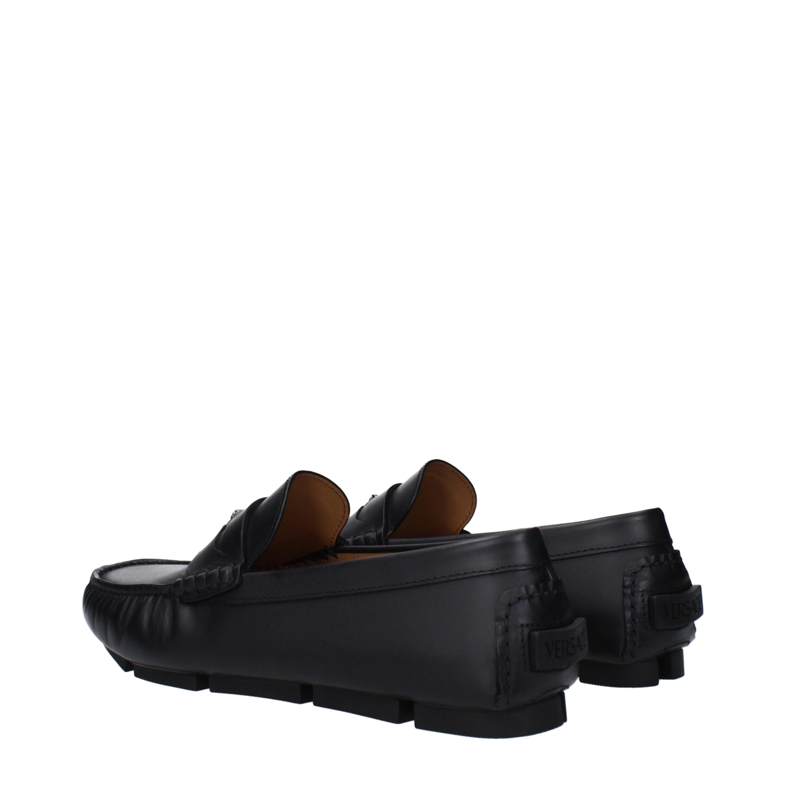 Versace Black Leather Slip-On Loafers