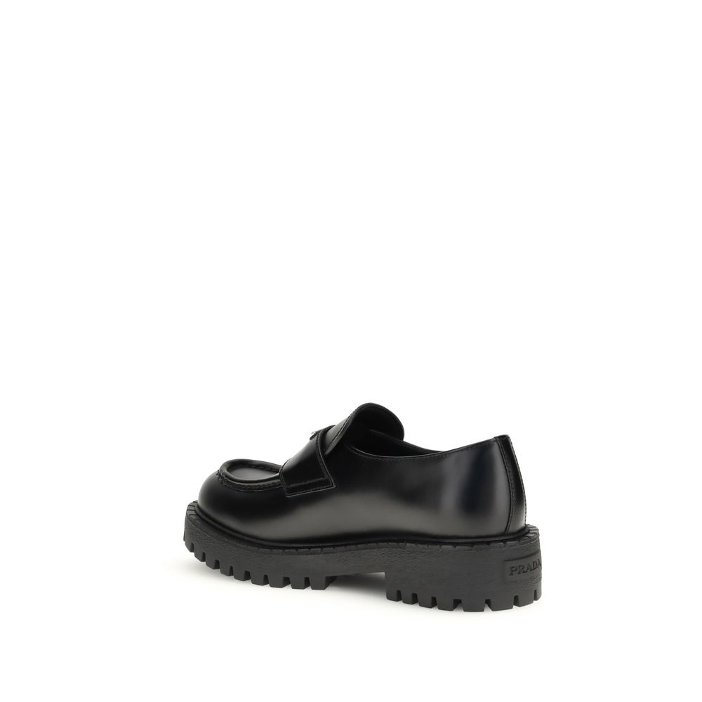 Prada Black Calf Leather Bos Taurus Slip-On Loafers