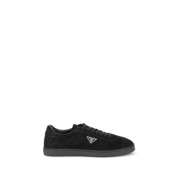 Prada Black Calf Leather Bos Taurus Low Top Sneakers