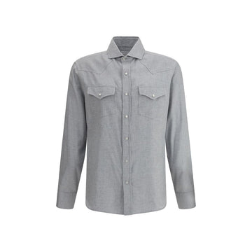 Brunello Cucinelli Gray Cotton Pattern Shirt