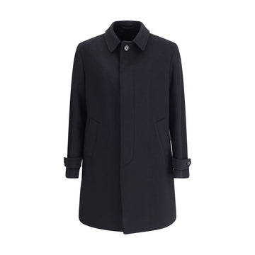Lardini Black Fleece Wool Trench Coat
