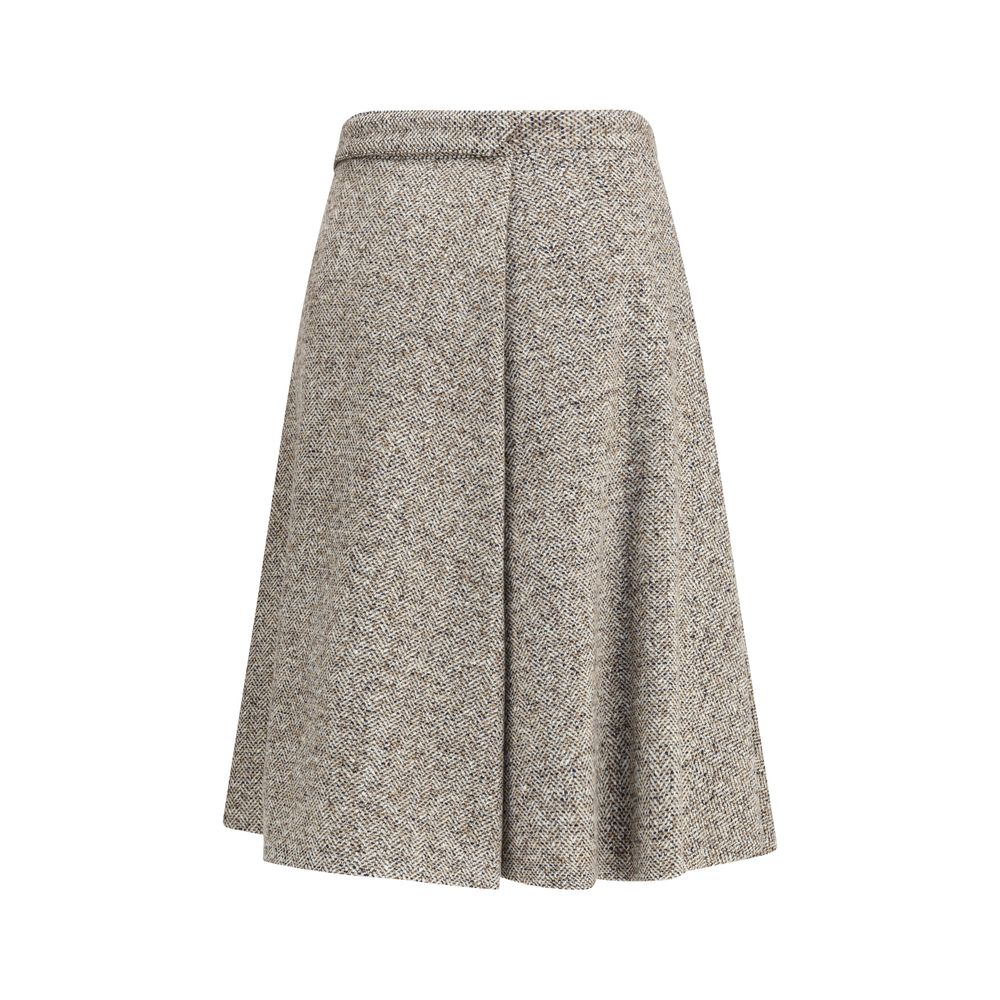 Brunello Cucinelli Brown Fleece Wool Midi Skirt