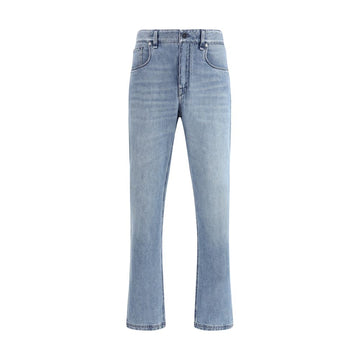 Fendi Light Blue Cotton Straight-Leg Jeans