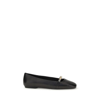 PINKO Black Calf Leather Bos Taurus Ballet Flats