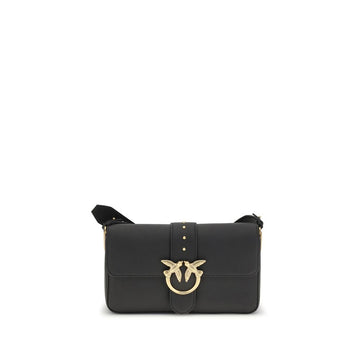 PINKO Black Calf Leather Bos Taurus Shoulder Bag