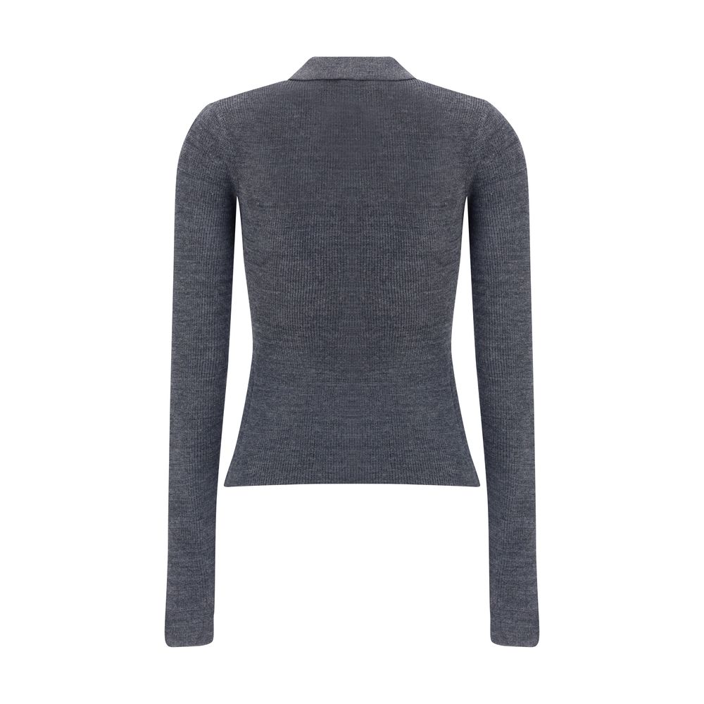 Ganni Gray Merino Wool Polo Shirt