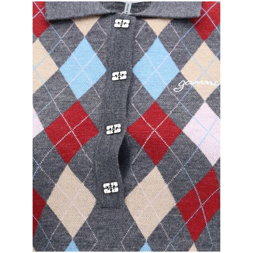 Ganni Gray Merino Wool Polo Shirt
